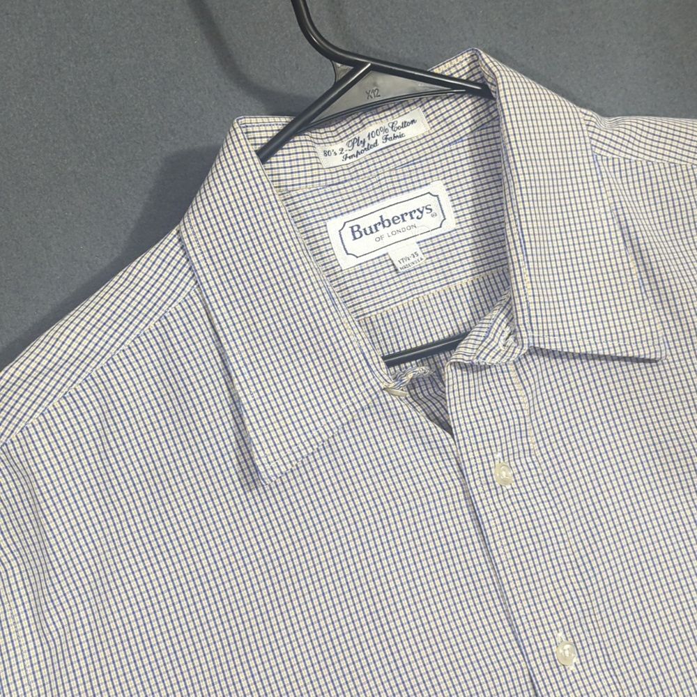 Burberry Vintage Shirt Men's 17.5 - 35 Blue And Yellow Micro Plaid Long Sleeve